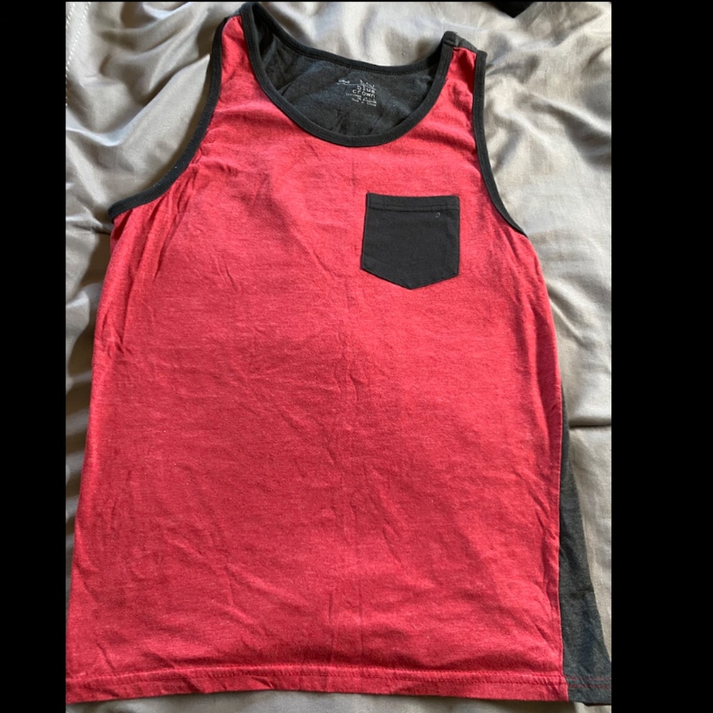 Men's Tank Top Red/Gray Small (Blue Crown)